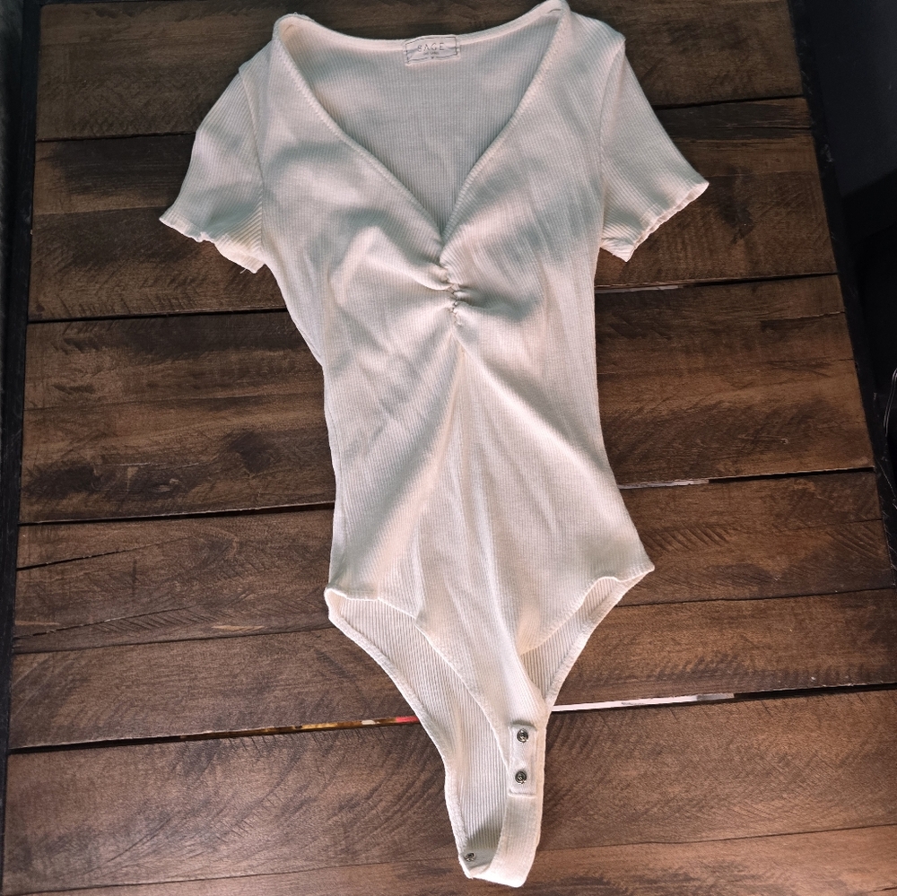 Cream Ribbed Button-Down Bodysuit